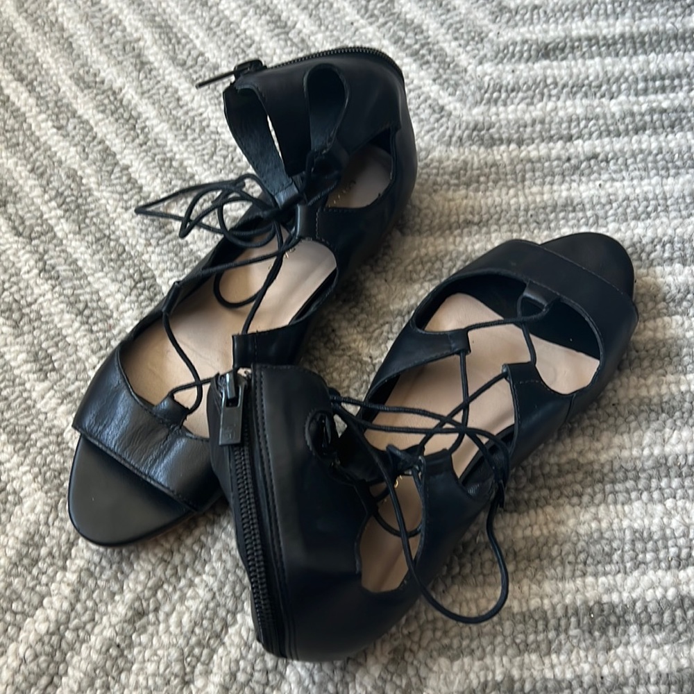 Loeffler Randall Black Leather Gladiator Flat Sandals